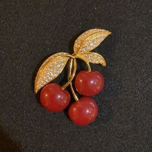 Joan Rivers Gold Tone Cherry Brooch